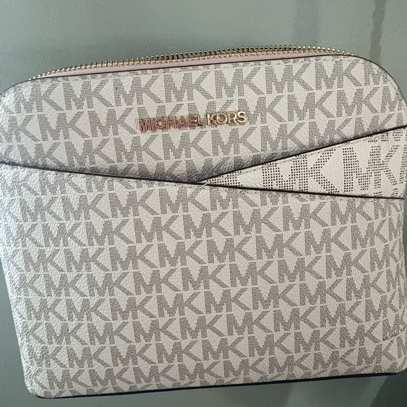 Michael Kors Handbags - Michael Kors White and Gray Monogram Cosmetic Bag
